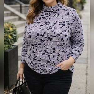 Olsen Henney Geometric Mock Neck Sweater Knit Cotton Blend Regular Fit Chic Top